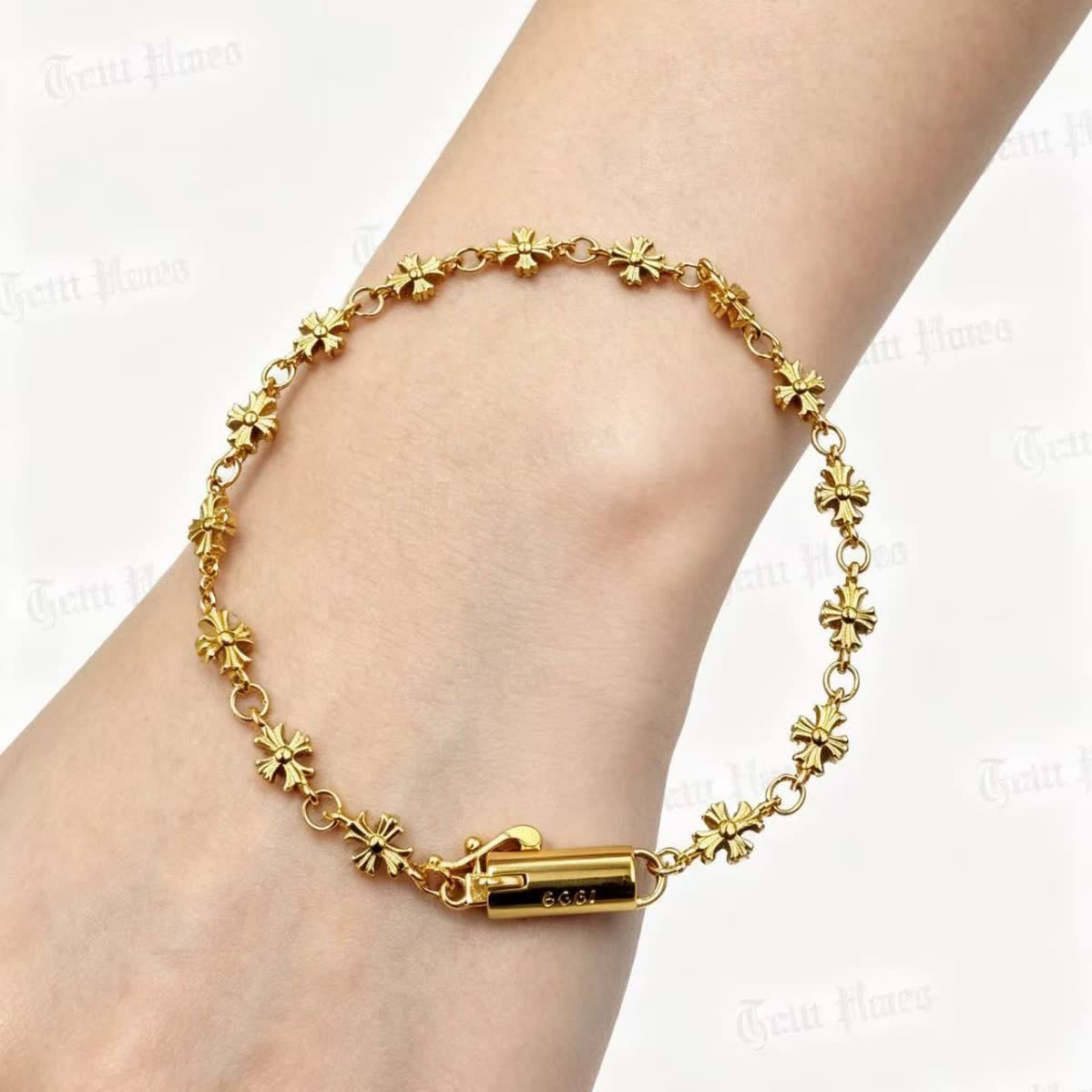 Chrome Hearts Gold Tone Flower Link Bracelet